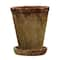 7&#x22; Distressed Terra Cotta Cement Planter with Saucer Set